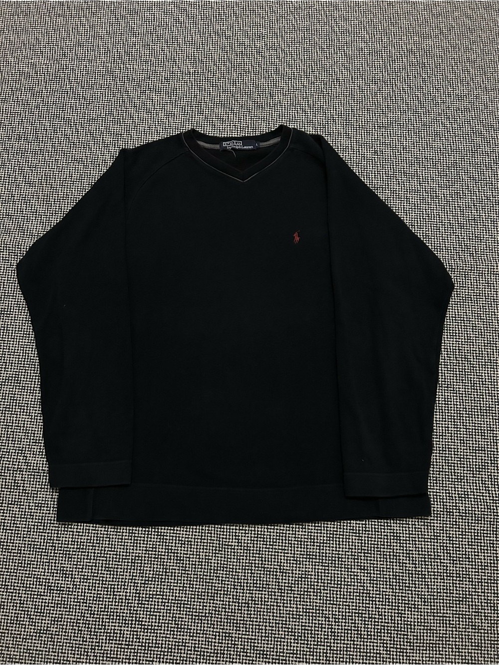 Polo by Ralph Lauren Black V-Neck Sweater with Red Pony